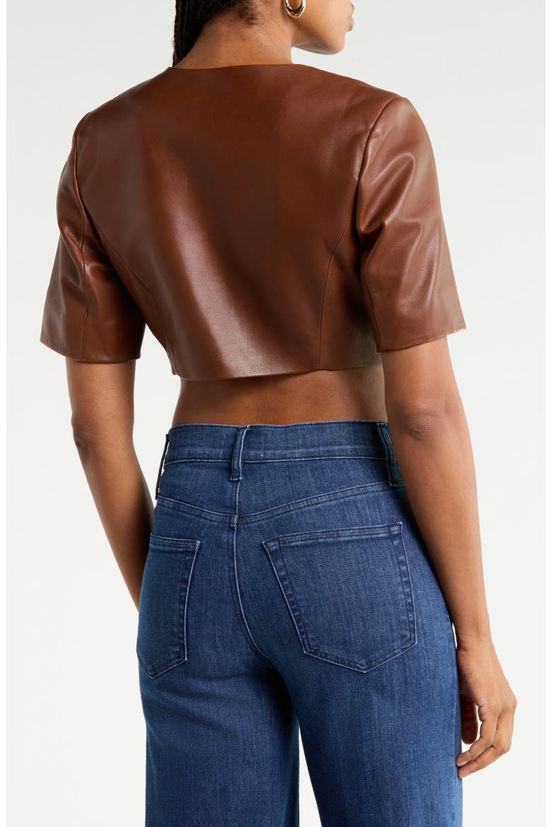 The Cropped Leather Jacket, Alternate, color, DARK BROWN