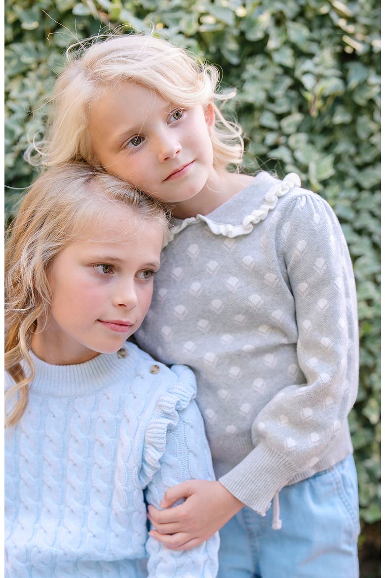 Kids' Organic Long Sleeve Peter Pan Collar Sweater, Alternate, color, Gray Flower Intarsia