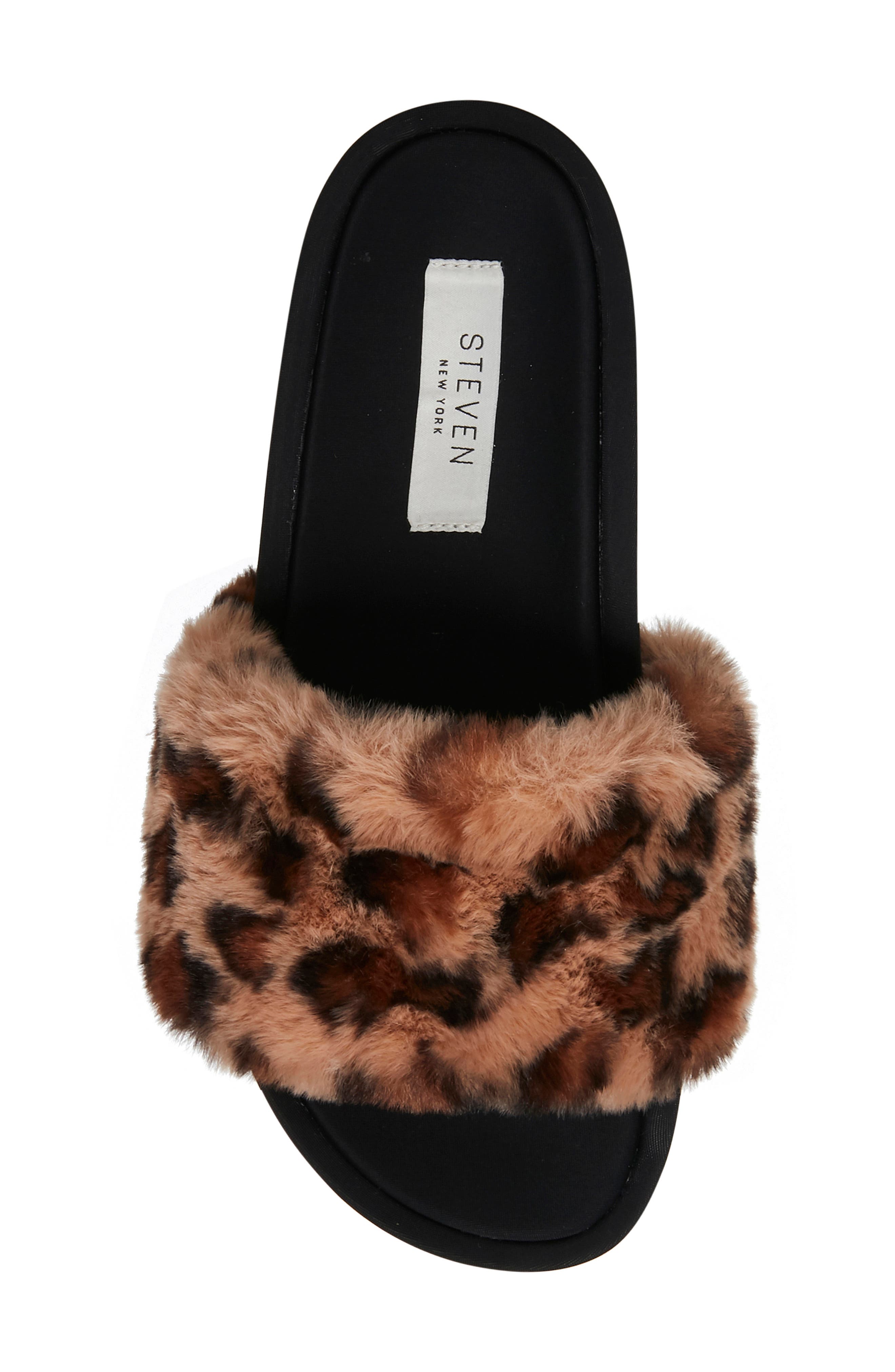 Raine Faux Fur Slide Sandal, Alternate, color, LEOPARD PRINT