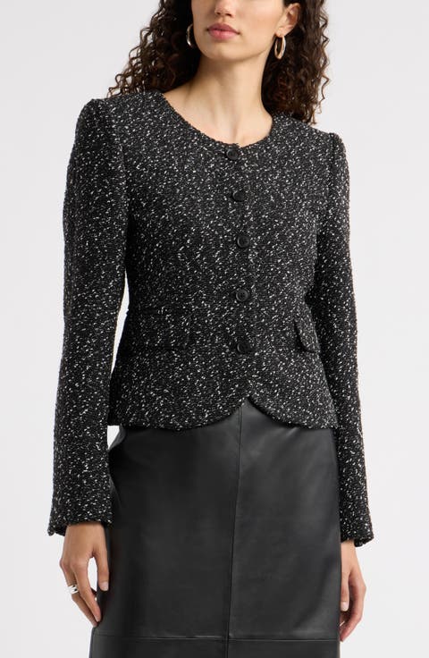 Textured Curved Hem Collarless Jacket