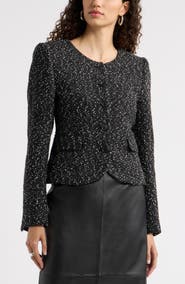 Nordstrom Textured Curved Hem Collarless Jacket
