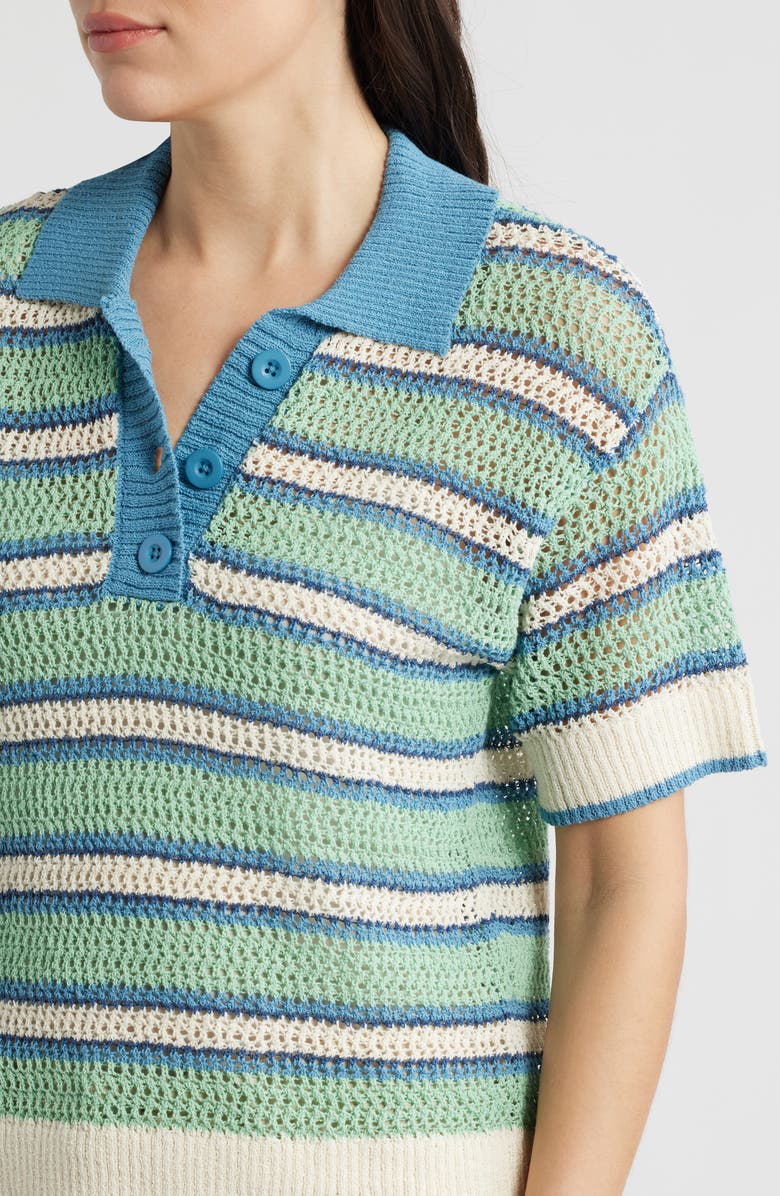 CITY BLUES Open Knit Polo Sweater, Alternate, color, Sea Green/ Ocean
