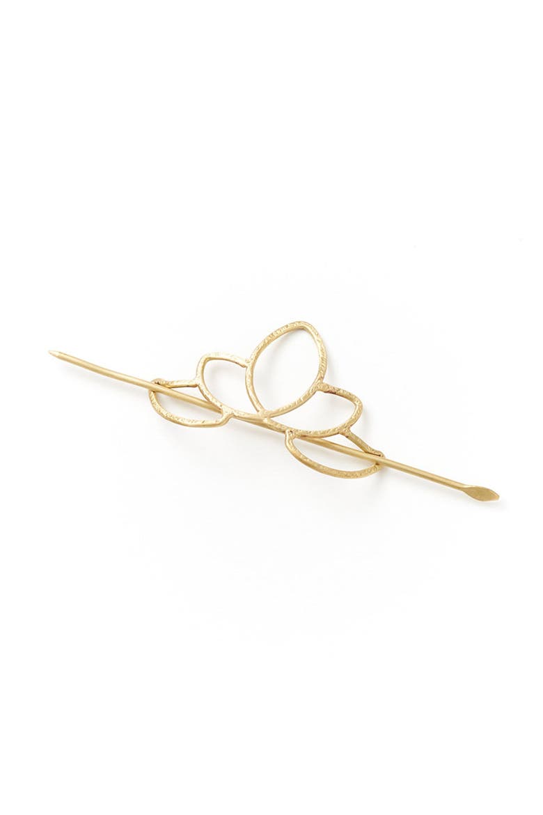 Kairavini Lotus Hair Slide With Stick, Main, color, Gold
