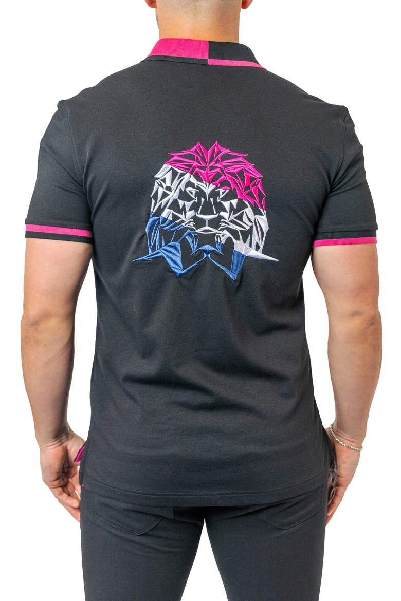 Tipped Delhi Embroidered Polo, Alternate, color, BLACK