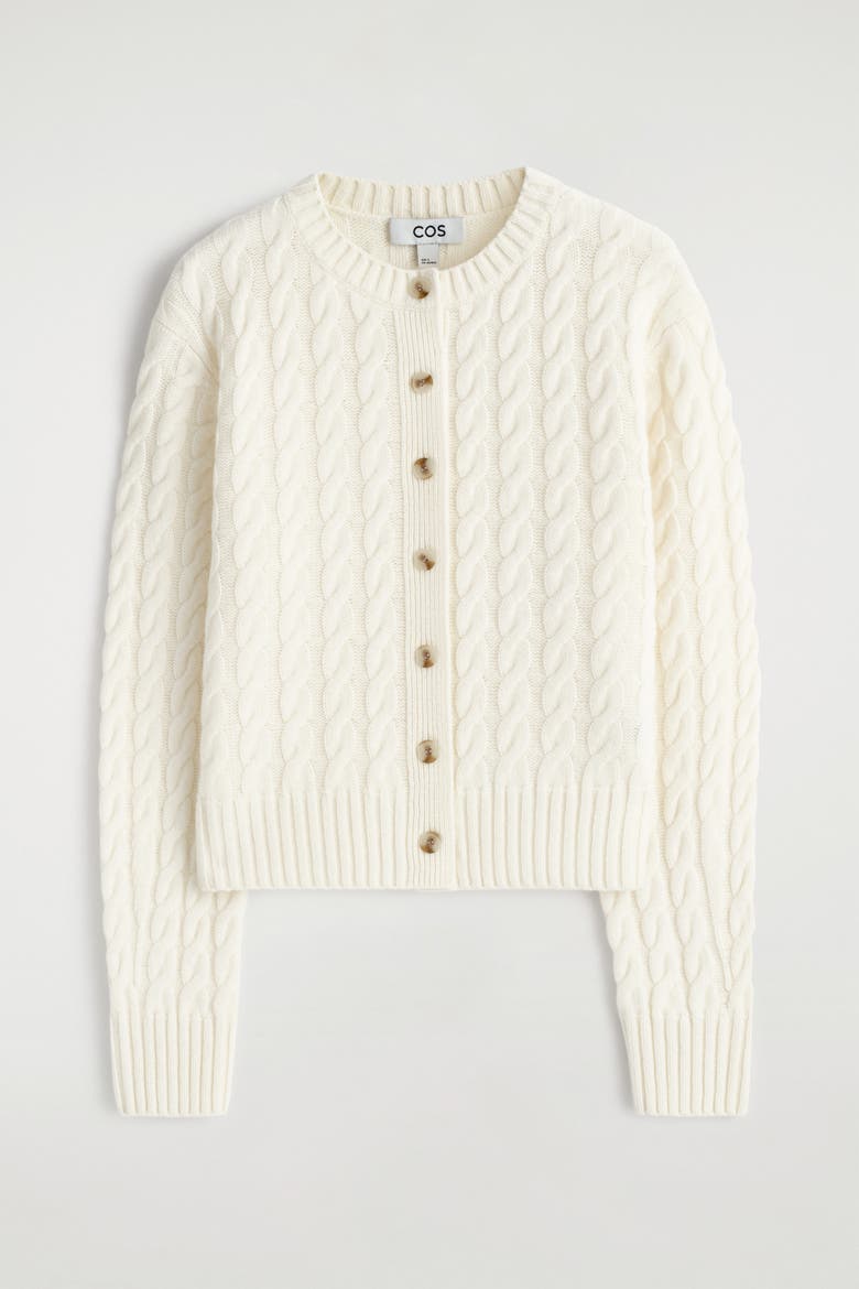 Cable-Knit Merino Wool Cardigan, Alternate, color, IVORY