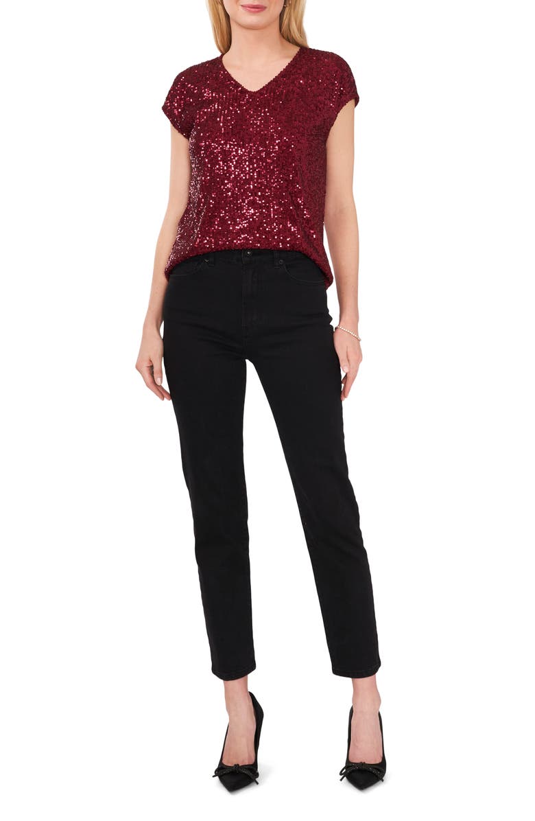Vince Camuto Sequin Cap Sleeve Top, Alternate, color, Dark Wine