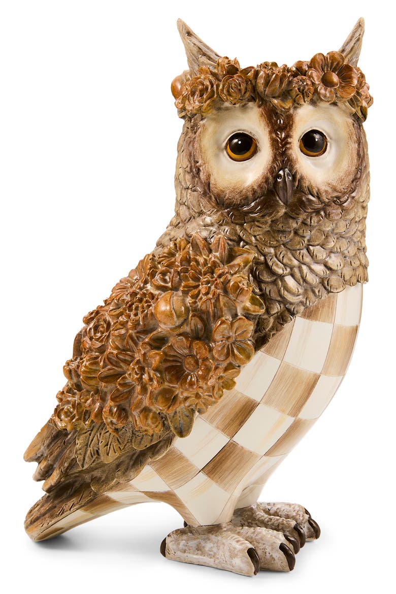 Mocha Check Owl Decoration, Main, color, BROWN