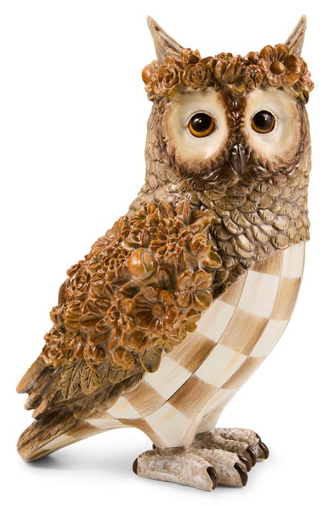 Mocha Check Owl Decoration