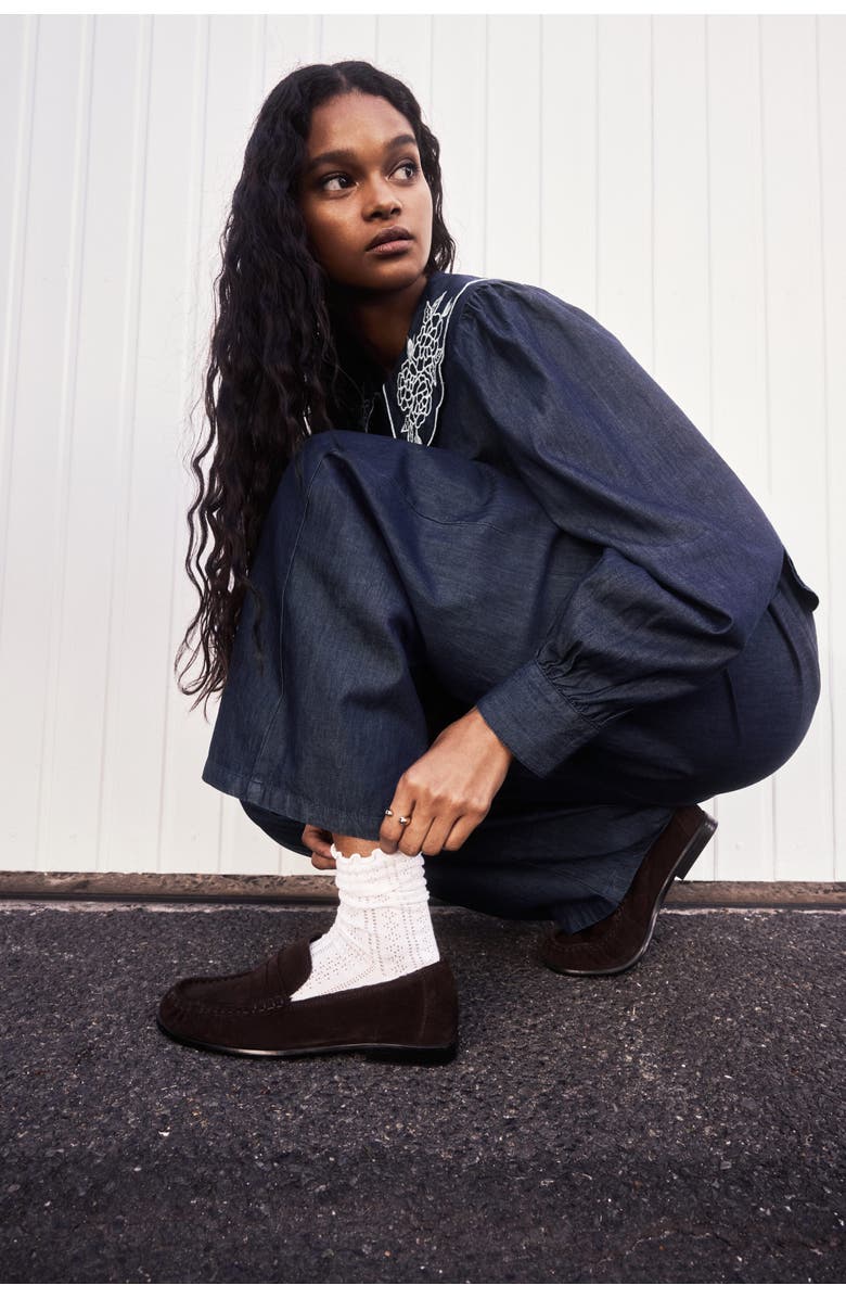 H&M Denim Drawstring Trousers, Alternate, color, Dark Denim Blue