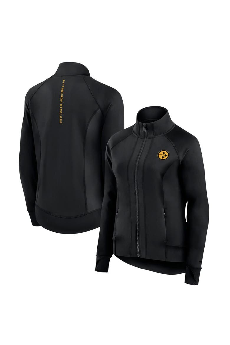 Women's Fanatics Signature Black Pittsburgh Steelers Studio Fitted Full-Zip Gym Track Jacket, Main, color, Black