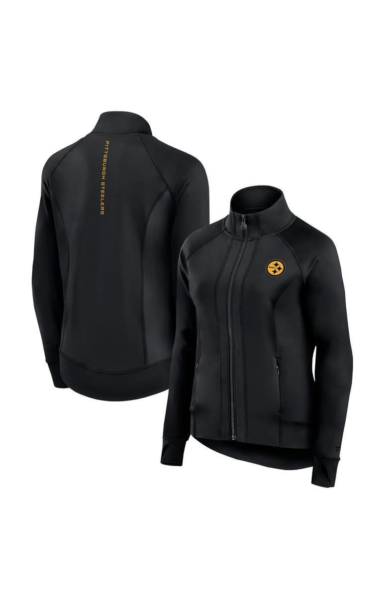 Fanatics Signature Women's Fanatics Signature Black Pittsburgh Steelers Studio Fitted Full-Zip Gym Track Jacket, Main, color, 