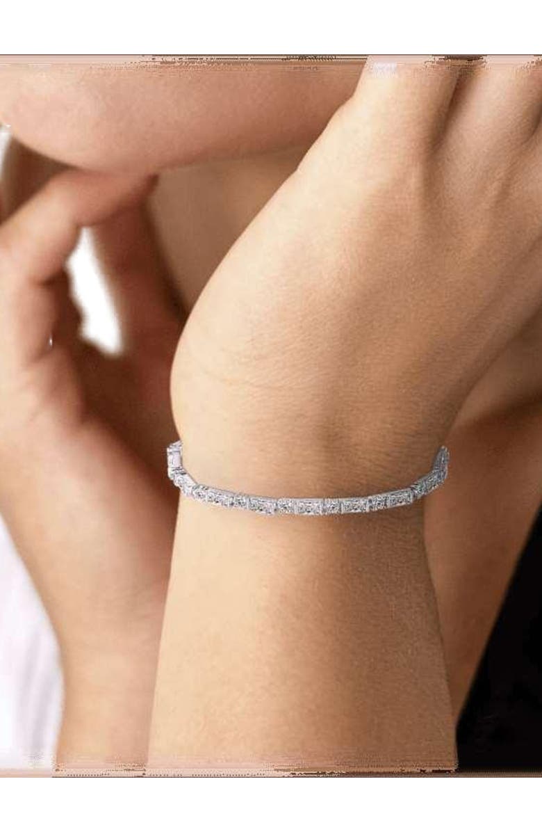 DLORIA Dainty Cubic Zirconia Tennis Bracelet with Emerald and Round Cut CZ, Alternate, color, 