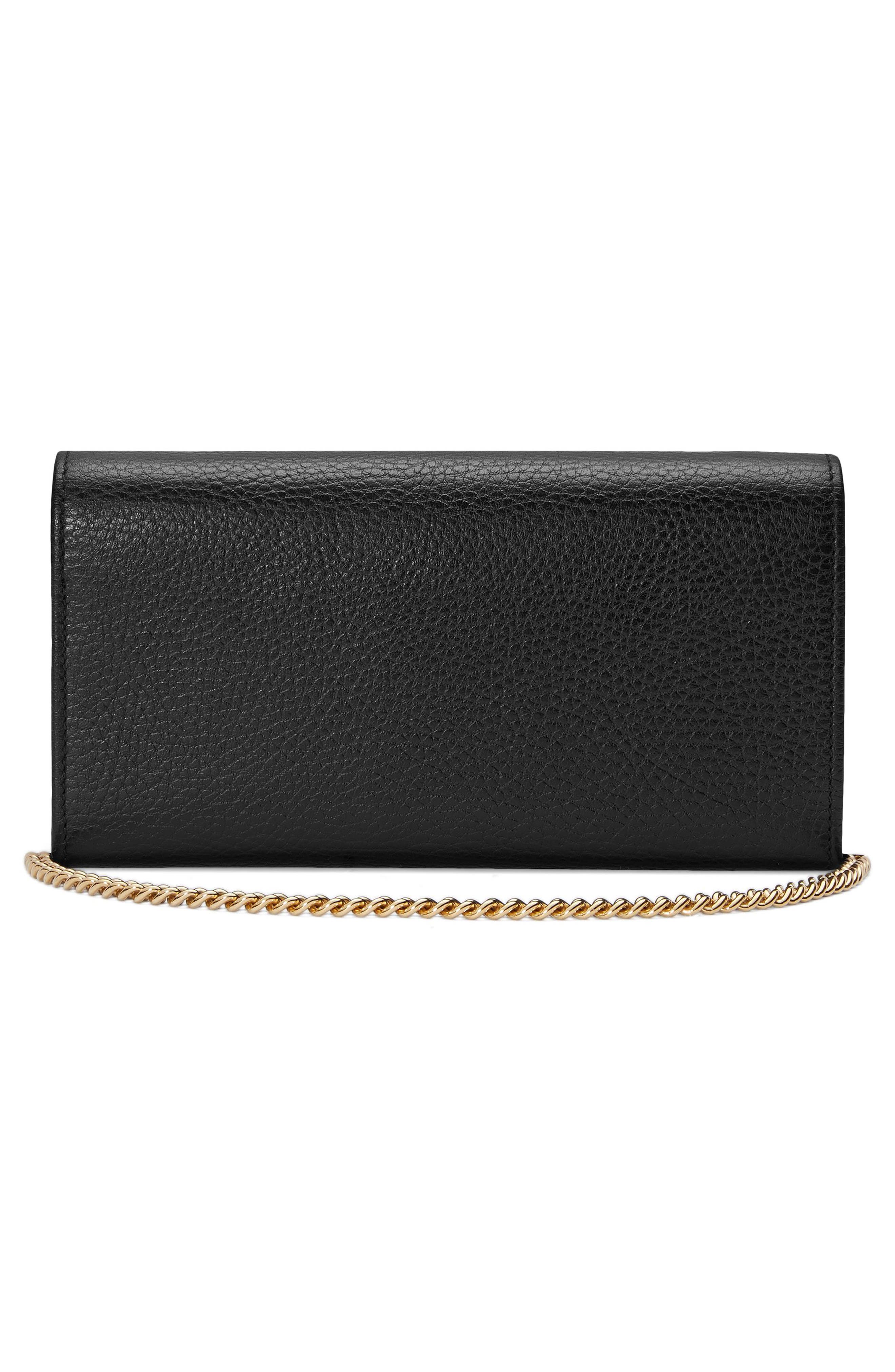 Petite Leather Continental Wallet on a Chain, Alternate, color, NERO