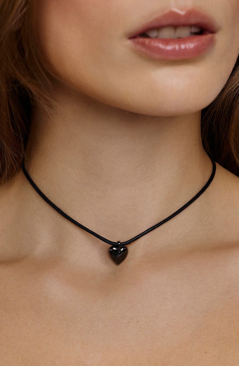 Jennifer Fisher Puffy Heart Cord Choker Necklace, Alternate, color, Hematite