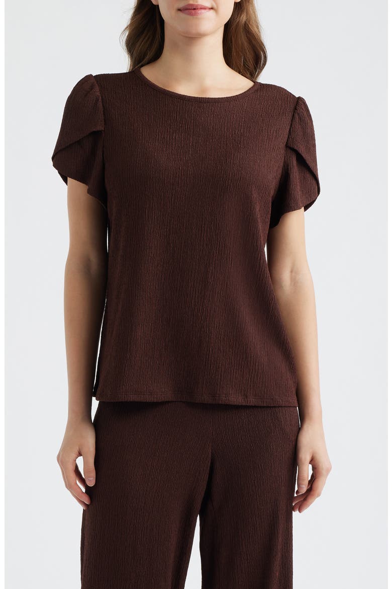 Tulip Sleeve Crepe Top, Main, color, DARK CHOCOLATE