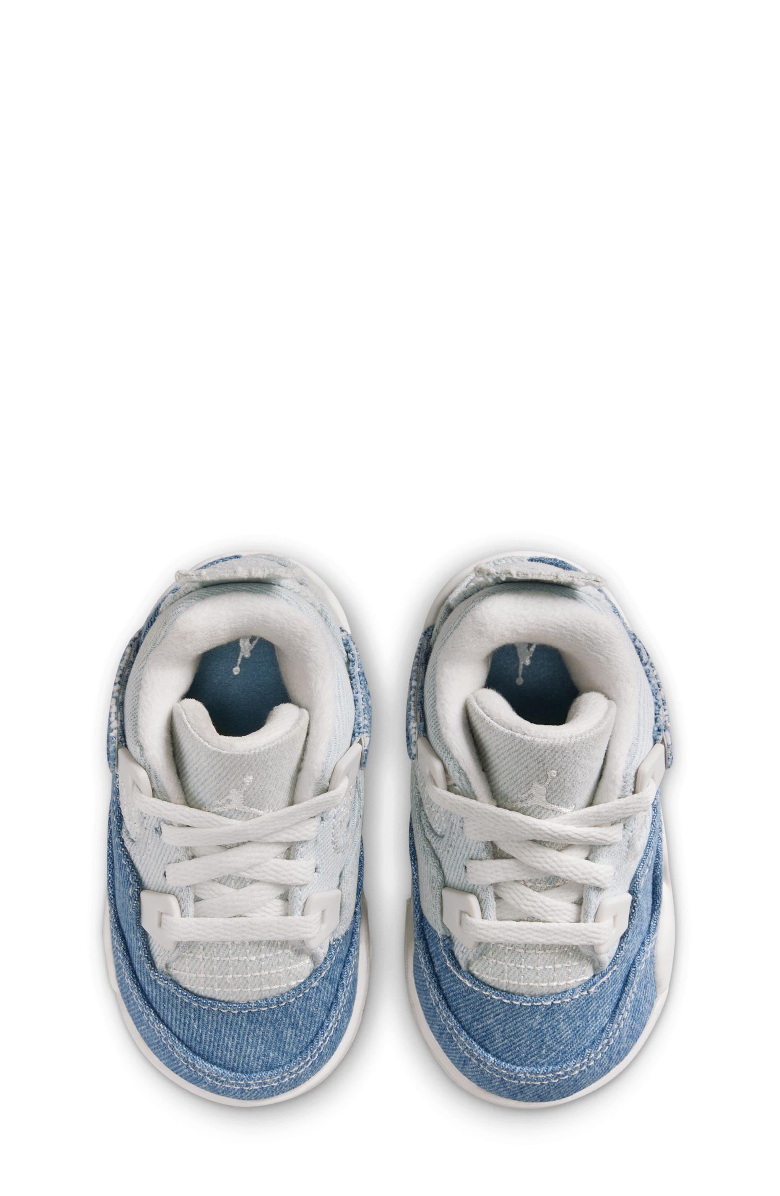 Nike Kids
 Jordan 4 Retro 
Worn Blue
 Basketball Sneaker, Alternate, color, Sail/ Worn Blue/ Gold