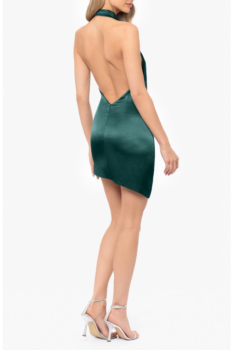 Halter Asymmetric Hem Satin Minidress, Alternate, color, HUNTER