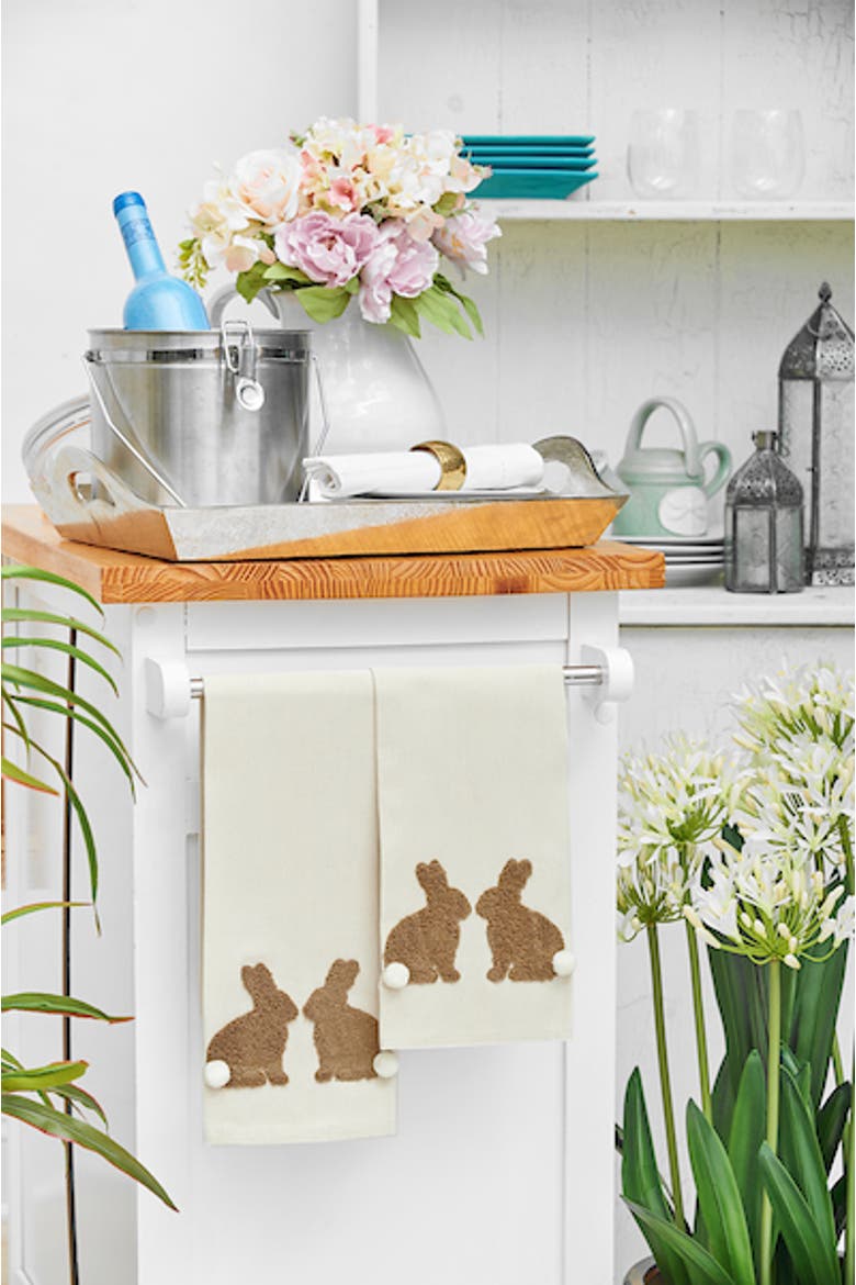 Easter Bunny Rabbit Duo Tufted Tails 100% Cotton Dishtowel, Alternate, color, White