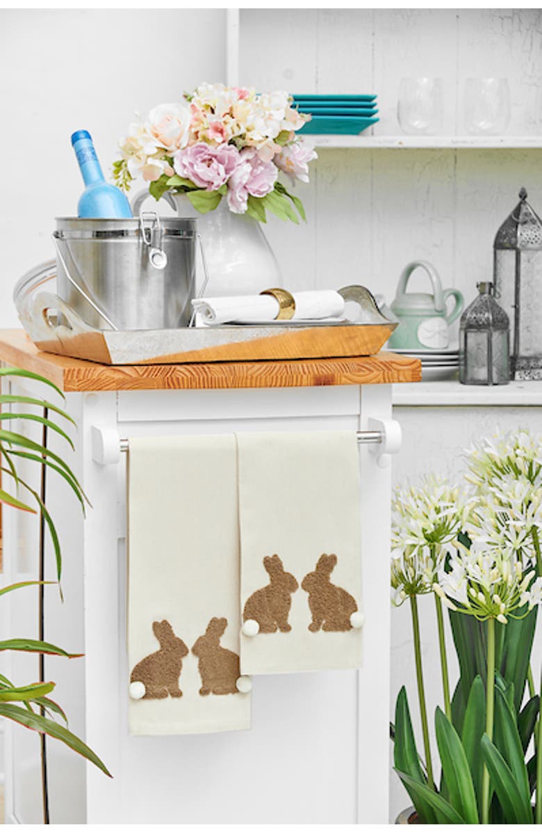 C&F Home Easter Bunny Rabbit Duo Tufted Tails 100% Cotton Dishtowel, Alternate, color, White