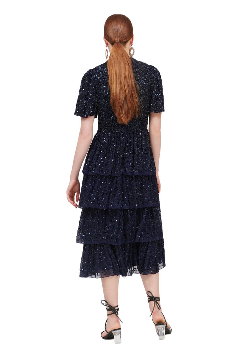 Occasion Embellished Sequin Beaded Evening Midi Dress, Alternate, color, MID NIGHT BLUE
