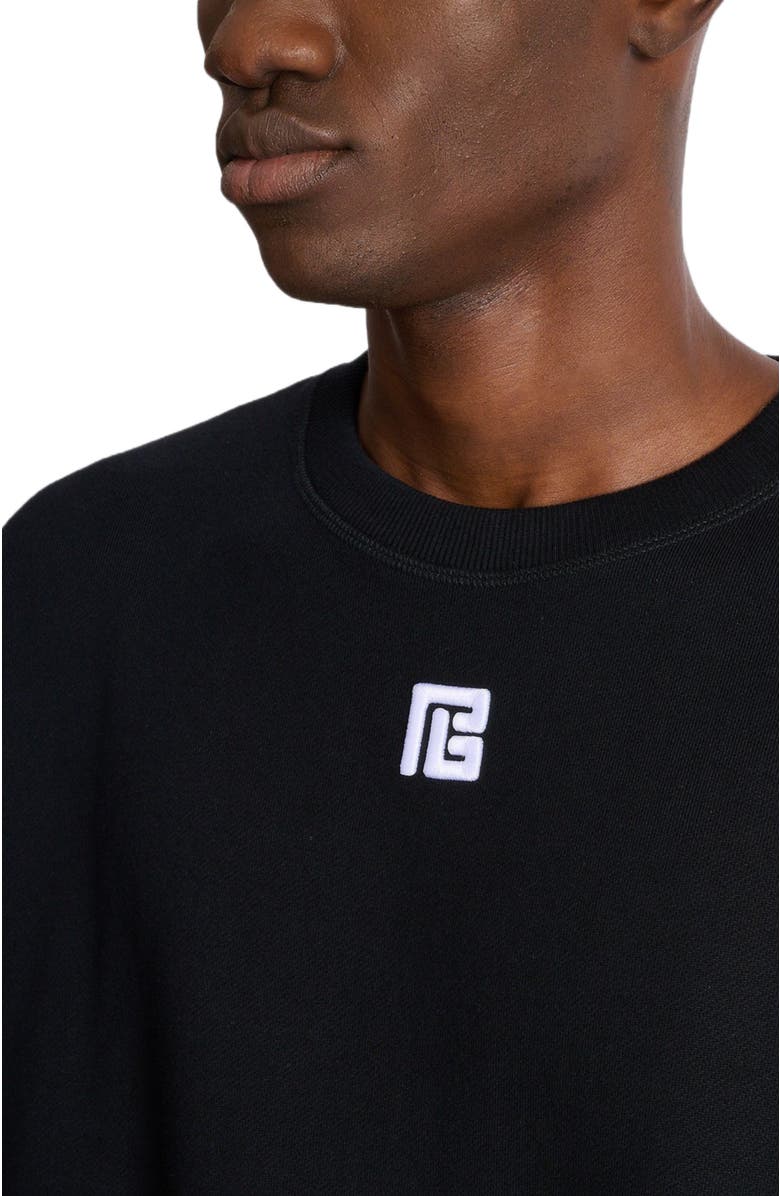 Balmain Cotton sweatshirt with PB embroidery, Alternate, color, Black