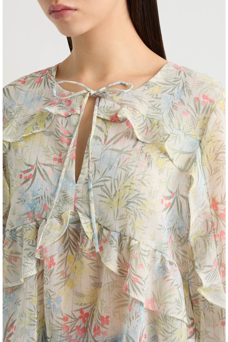 Floral Ruffle Chiffon Babydoll Top, Alternate, color, MARSHMALLOW SPRINGY FLORAL