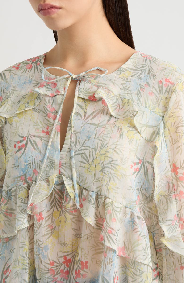 NVLT Floral Ruffle Chiffon Babydoll Top, Alternate, color, Marshmallow Springy Floral