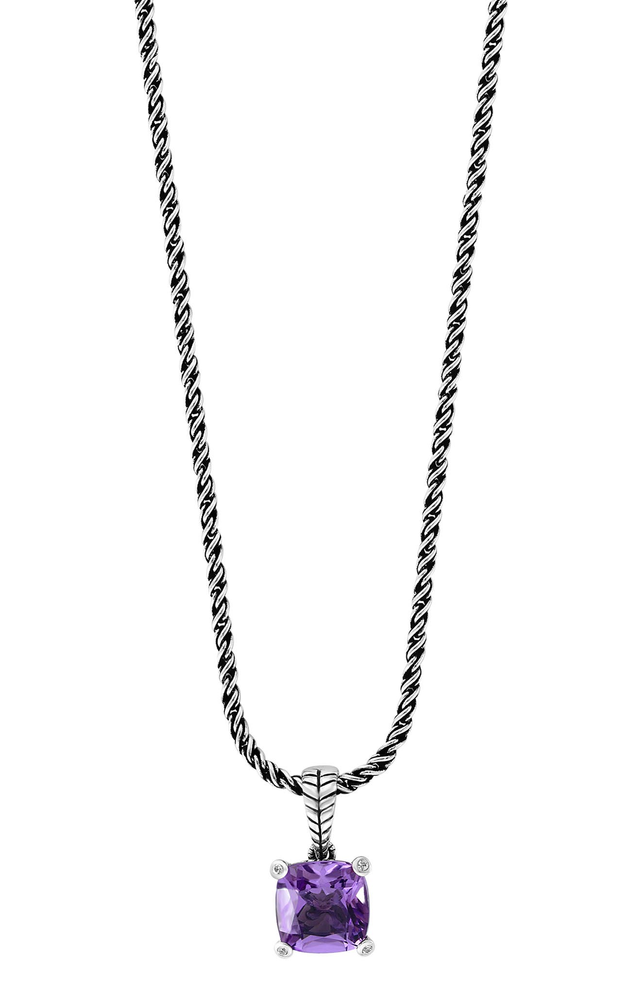 EFFY Cushion Cut Amethyst & White Sapphite Pendant Necklace