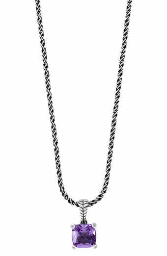 Cushion Cut Amethyst & White Sapphite Pendant Necklace