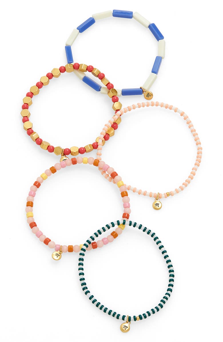 Madewell Set of 5 Assorted Beaded Stretch Bracelets, Main, color, 