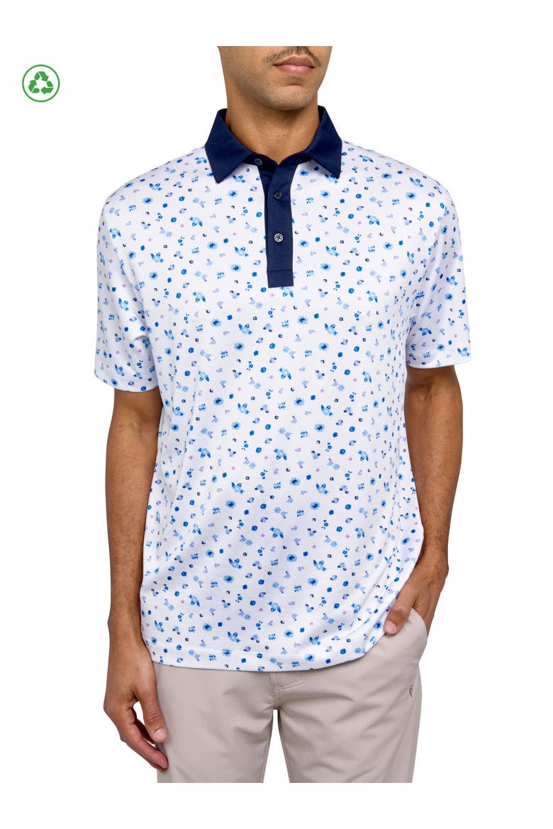 Regular Fit Floral Print Recycled Performance Golf Polo, Main, color, WHITE/BLUE