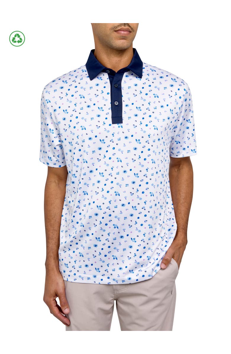 CON.STRUCT Regular Fit Floral Print Recycled Performance Golf Polo, Main, color, White/Blue