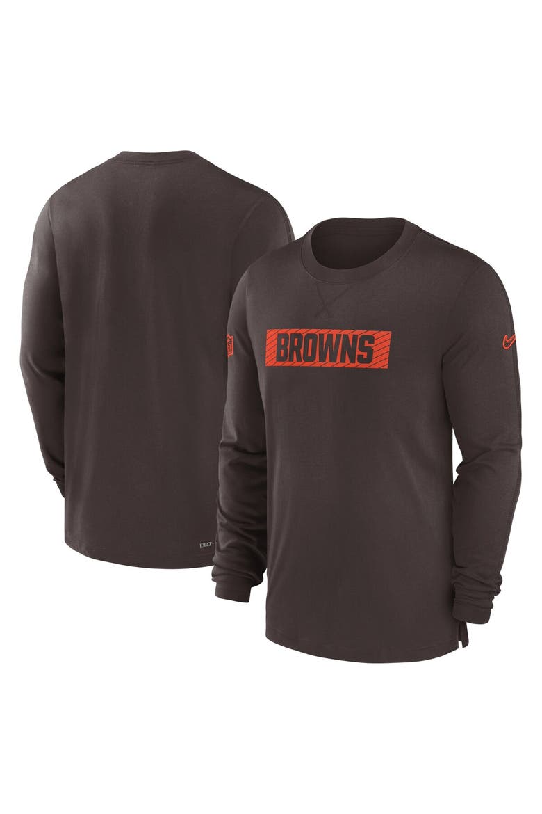 Men's Nike Brown Cleveland Browns Sideline Player Performance Long Sleeve T-Shirt, Alternate, color, Brown