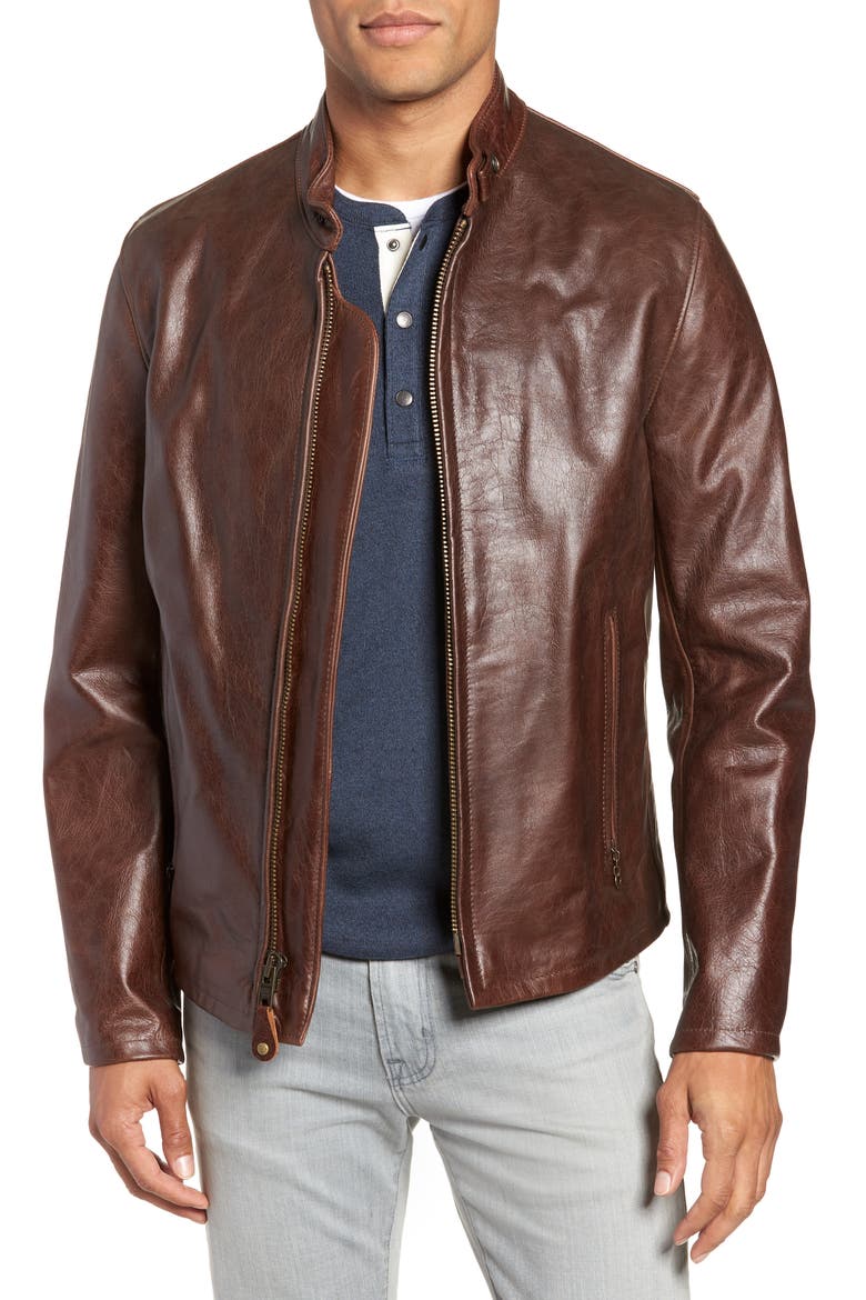 Café Racer Waxy Cowhide Leather Jacket, Main, color, BROWN