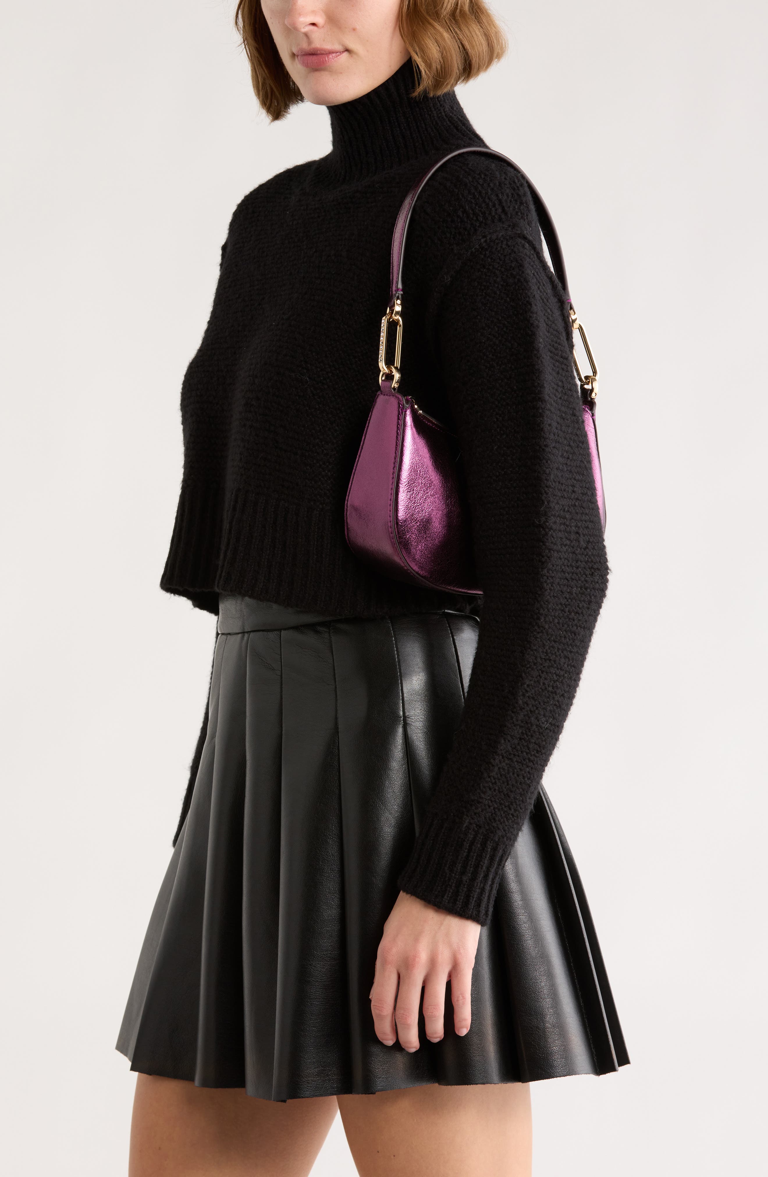 Kate Spade New York nina metallic shoulder bag, Alternate, color, Dark Raspberry