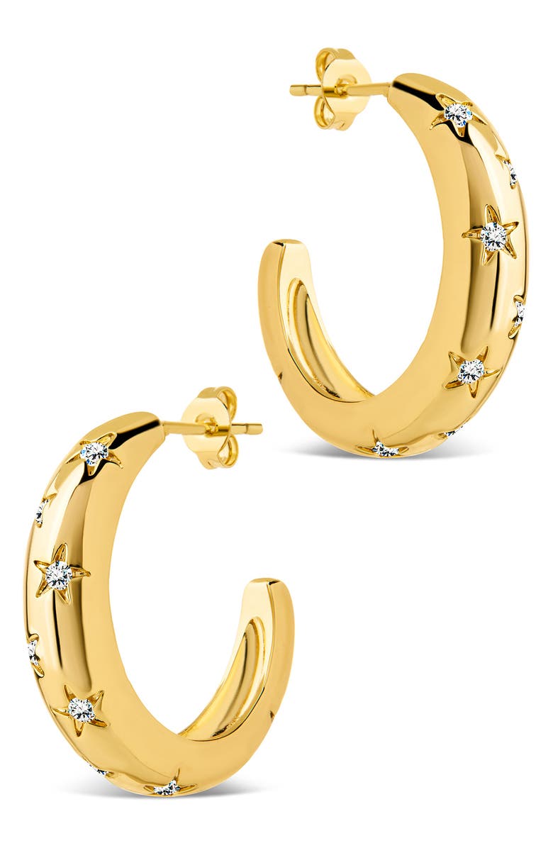 Sterling Forever Cubic Zirconia Star Accent Hoop Earrings, Alternate, color, Gold