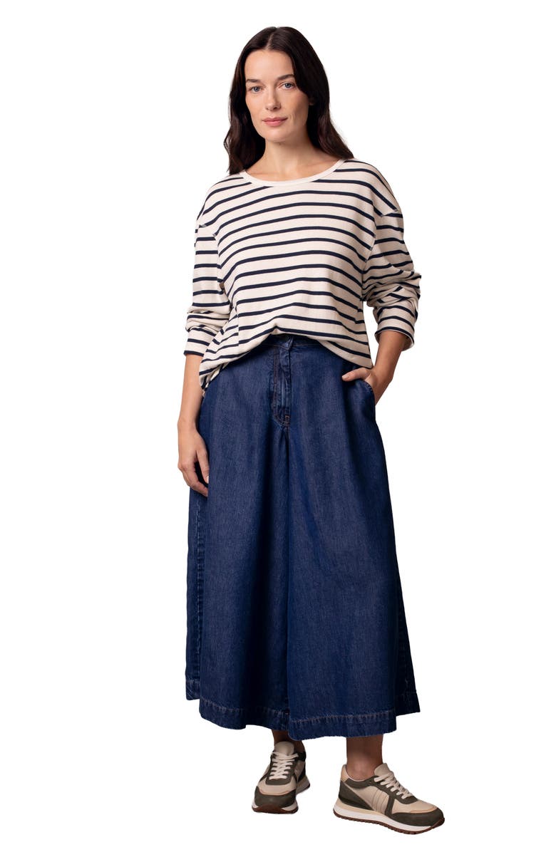 Celtic & Co. Button Back Heavyweight Jersey Top, Alternate, color, Ecru Navy Stripe