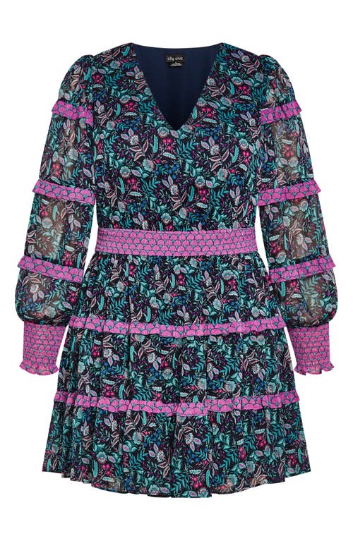 CITY CHIC CITY CHIC HOLLIE PRINT LONG SLEEVE TIERED DRESS