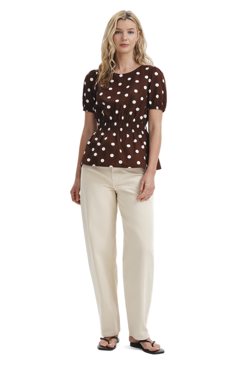 Raya Polka Dot Cotton Short Sleeve Top