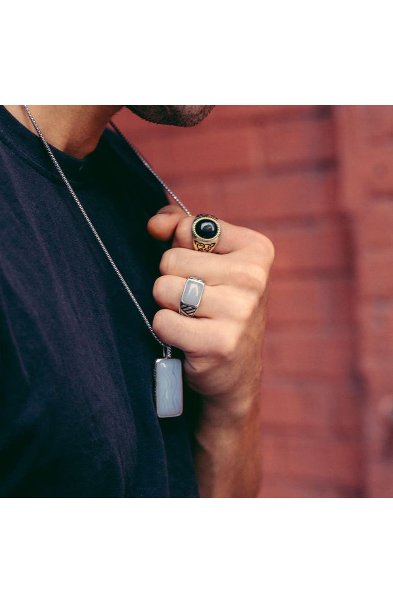 LuvMyJewelry Blue Lace Agate Sterling Silver Men Tag Necklace, Alternate, color, Blue