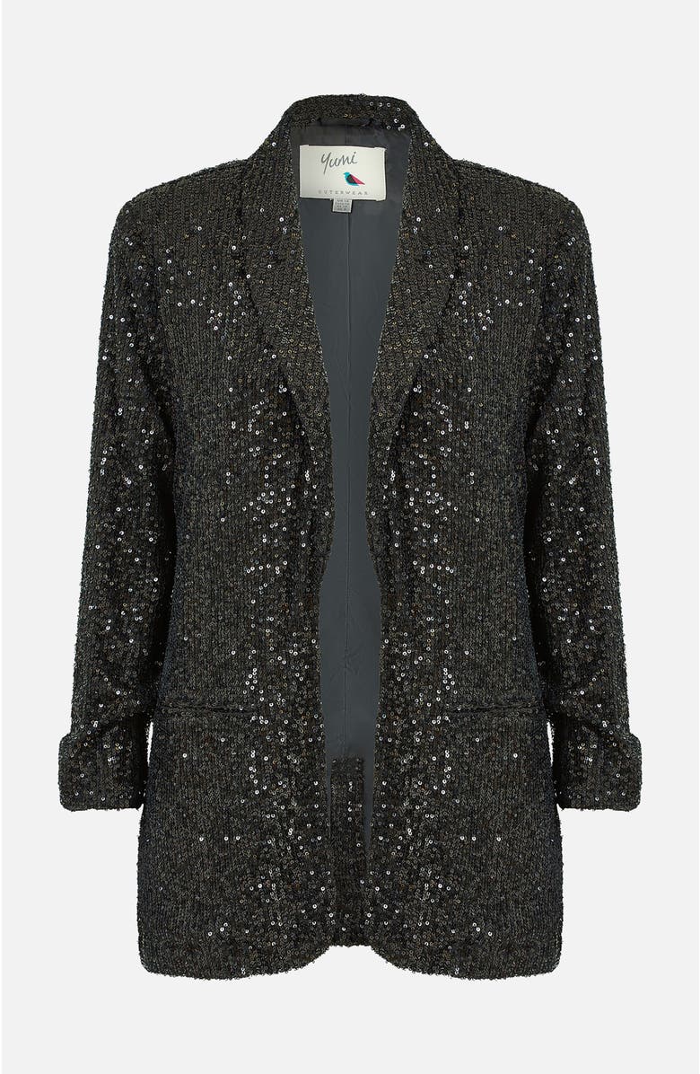 Yumi Sequin Blazer With Pockets, Alternate, color, Black