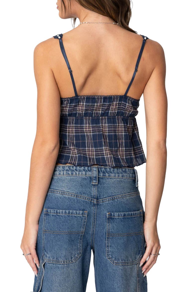 Plaid Lace Trim Crop Camisole, Alternate, color, NAVY