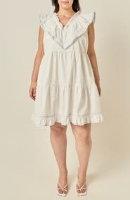 English Factory Contrast Embroidered Ruffled Minidress
