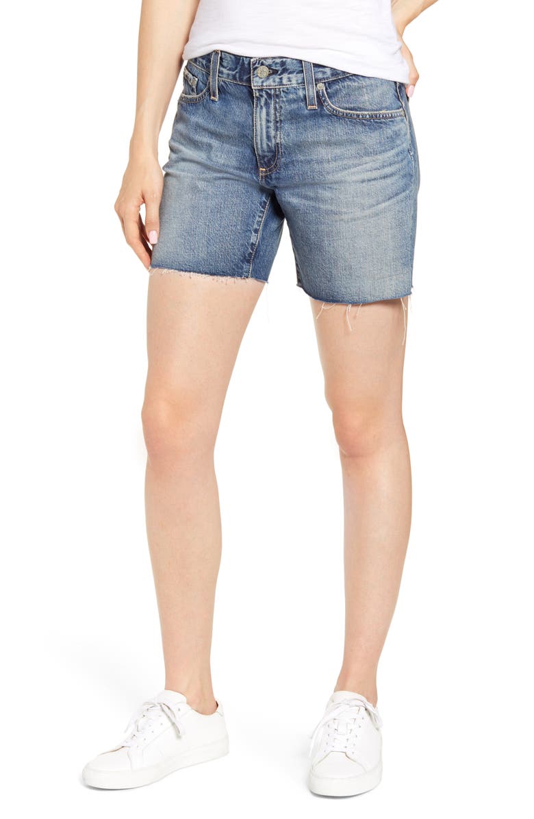 AG Becke Relaxed Fit Raw Hem Denim Cutoff Shorts, Main, color, 
