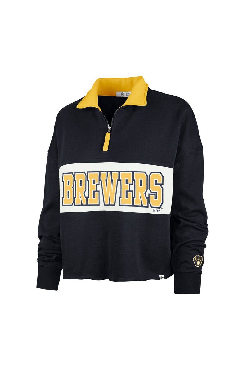 '47 Women's '47 Navy Milwaukee Brewers Remi Quarter-Zip Cropped Top, Alternate, color, Navy