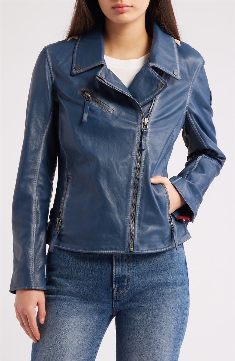 MAURITIUS Christy Leather Moto Jacket, Alternate, color, Americana Blue