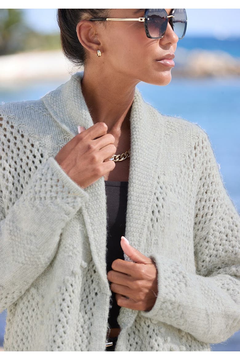 Diamond Open Work Knit Cardigan, Alternate, color, Grey Heather