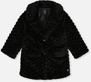 Deux par Deux Heart Textured Faux Fur Button Front Long Coat
