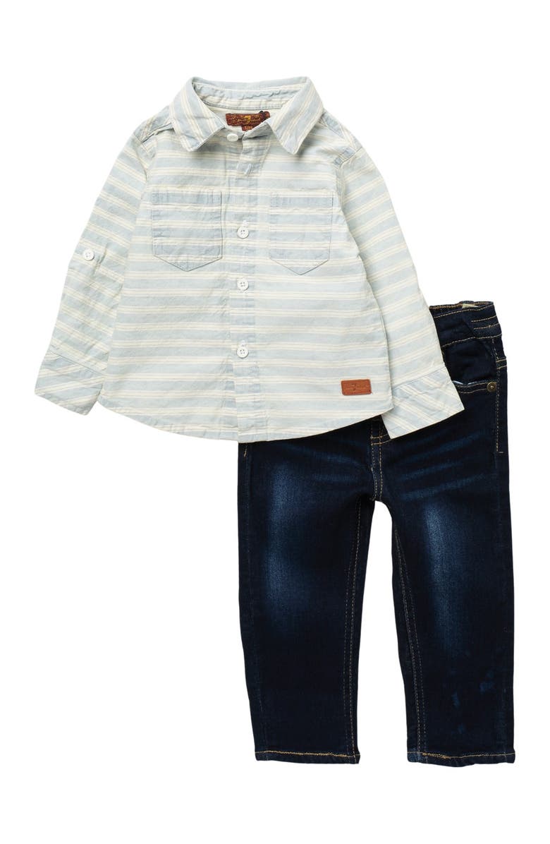 7 For All Mankind Striped Shirt & Jeans Set, Main, color, 