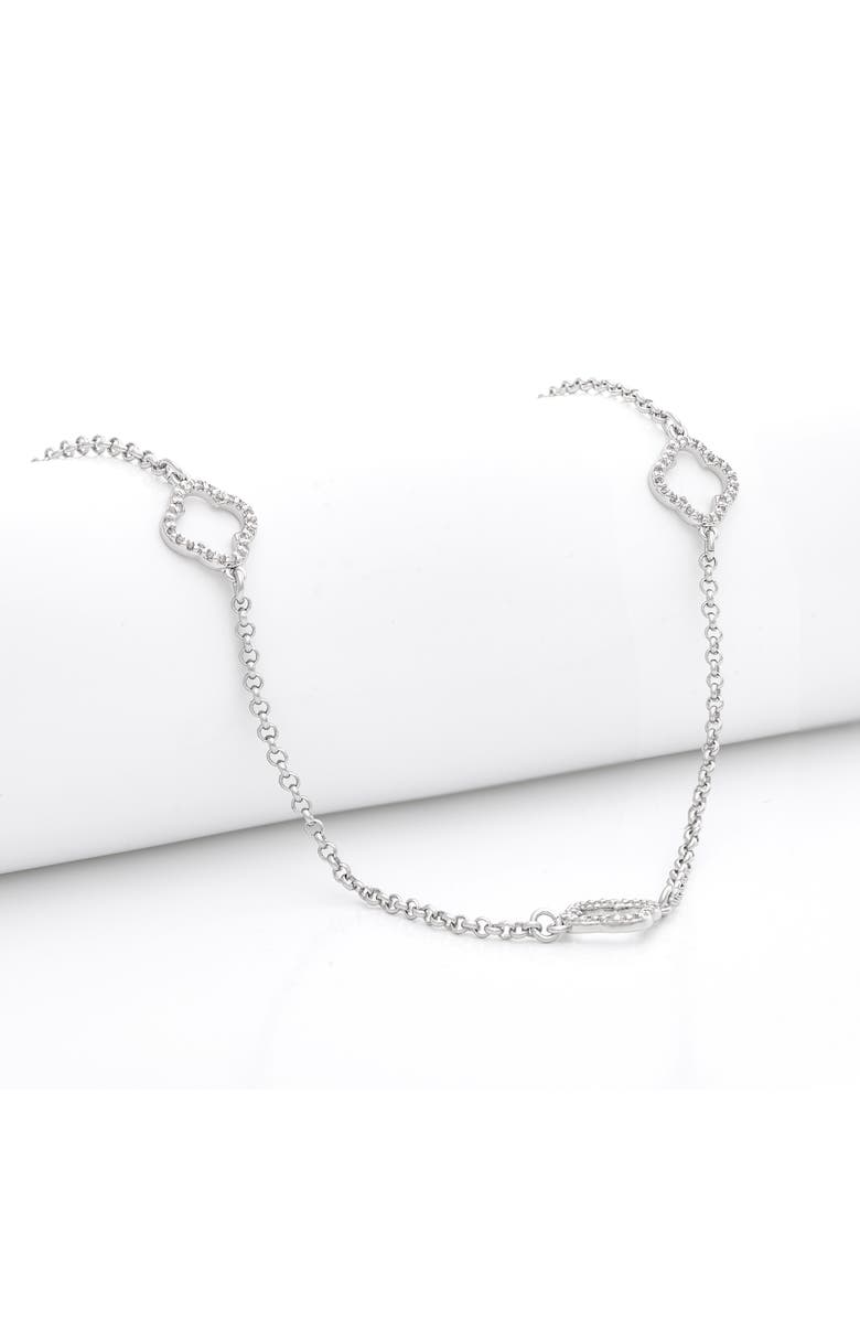 RIVKA FRIEDMAN Pavé CZ Clover Station Necklace, Alternate, color, White Rhodium